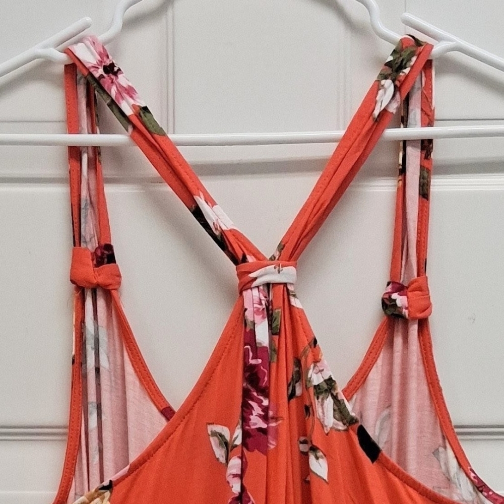 Maurices Floral Tank Top Knot Back Racerback 1X Orange Tropical Resortwear Flowy - Picture 4 of 8
